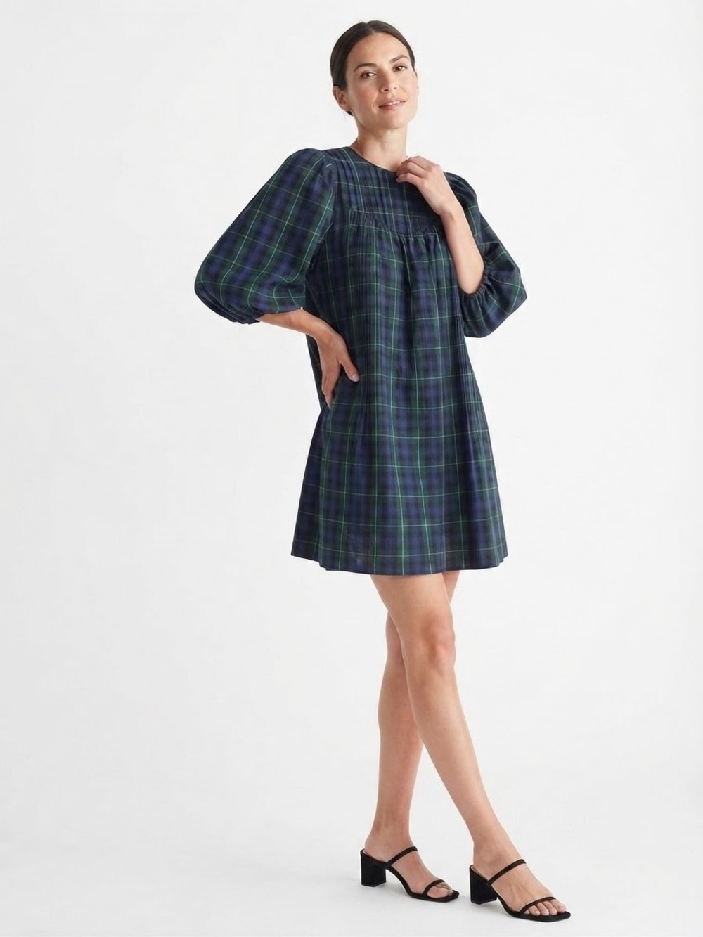 🔥/✨ & Other Stories Plaid Babydoll Dress w/ Statement Balloon Sleeves 0 XS Eco